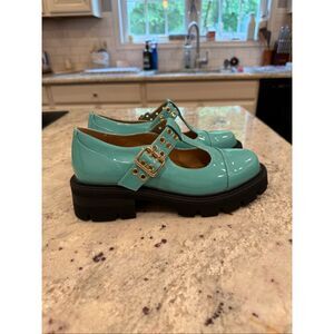 Sammitop Tiffany Blue Heavy Lug Sole Grommet Mary Jane Punk Goth Shoes sz 8 NWOB